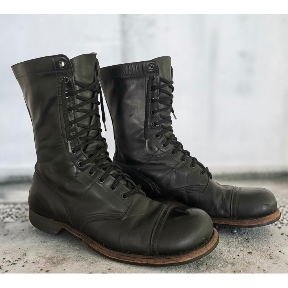 Vtg Corcoran Black Leather Combat Military Jump Boots Cap Toe Vietnam 70s 12 D